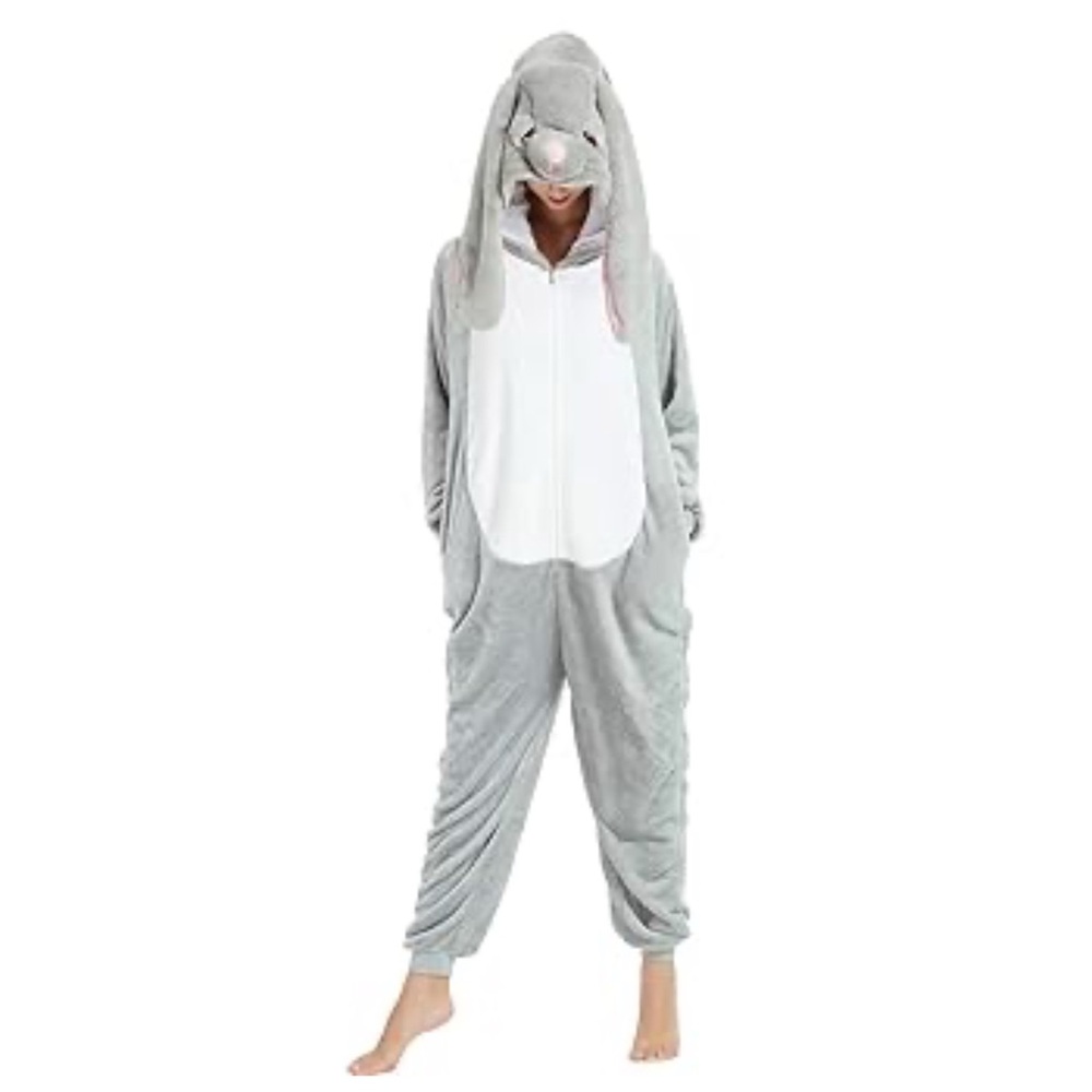 Cozy, warm, unisex. Gray Bunny Onesie Costume for Halloween🔥🔥🔥